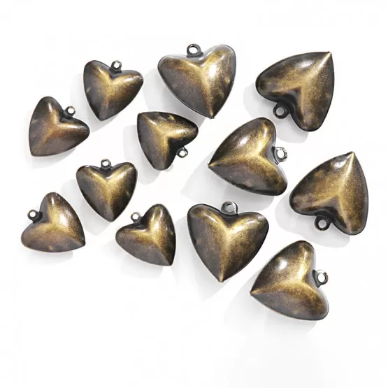 INF DIY Retro Bells 33x35mm Heart Bells Antique Bronze - 10 Pack