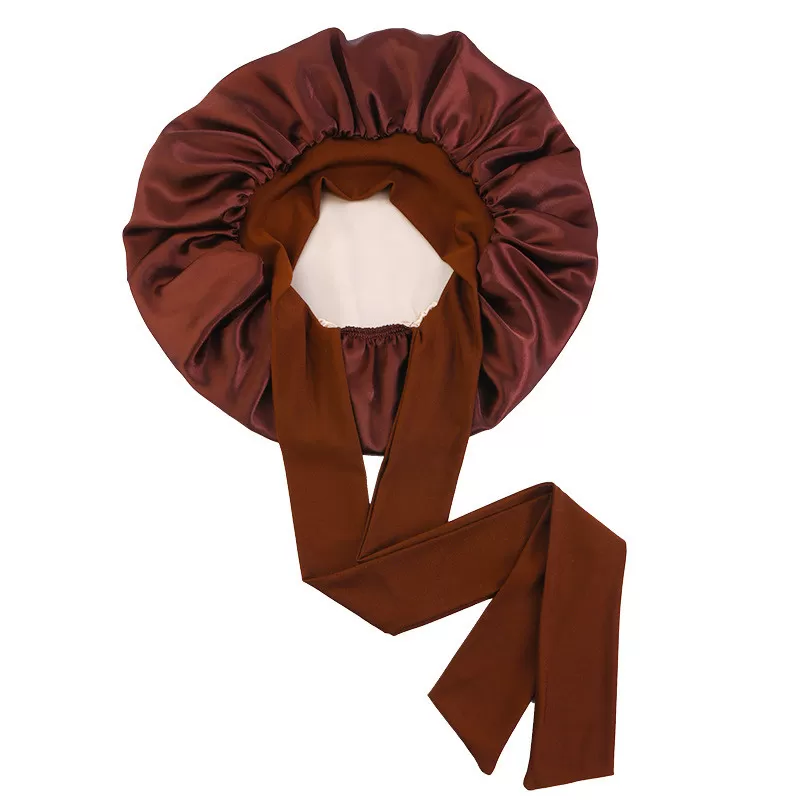 INF Dubbellagers Satin Elastisk Streamer Sovmössa - Kaffe