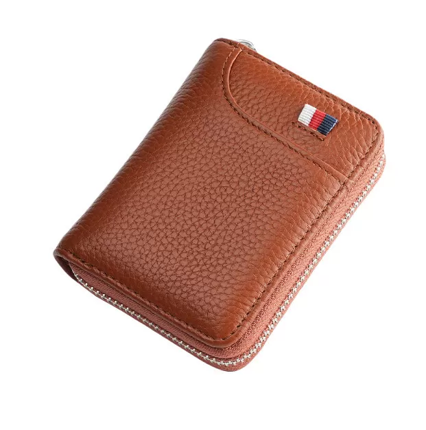 INF RFID-blockerande plånbok, dragspelsformad korthållare i läder med 20 fack Brun