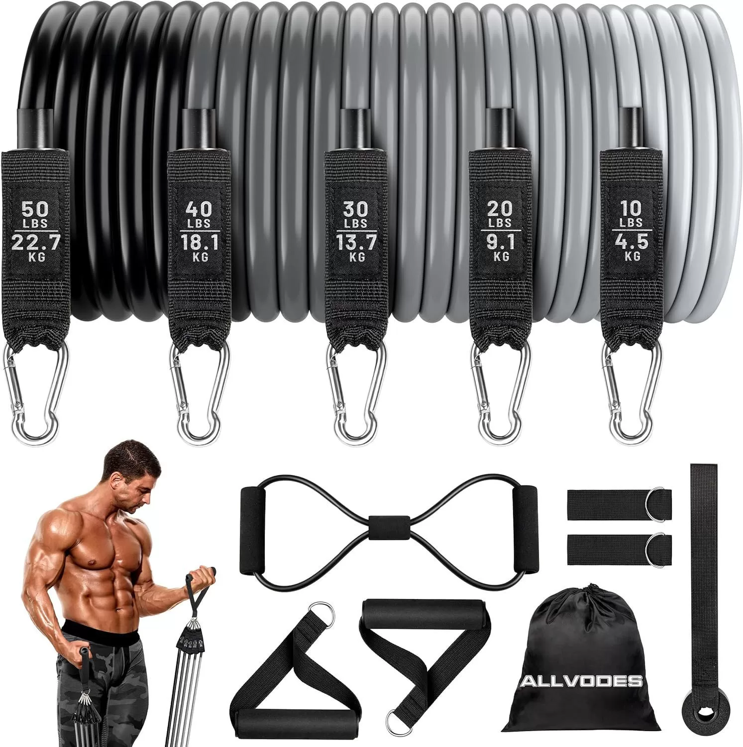 INF 150lb Resistance Bands Set för styrketräning och muskelbyggande