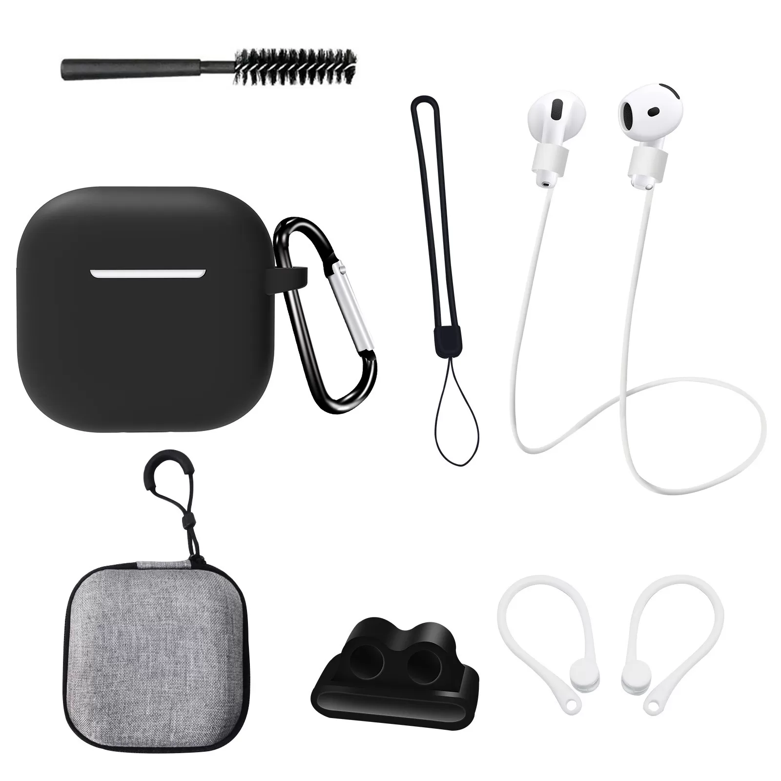 INF AirPods 4:e generationen åttadelars set i svart