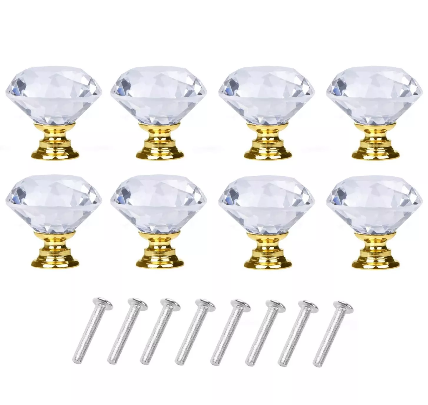 INF Diamantformade Knoppar i Glas Transparent/Guld 8 st