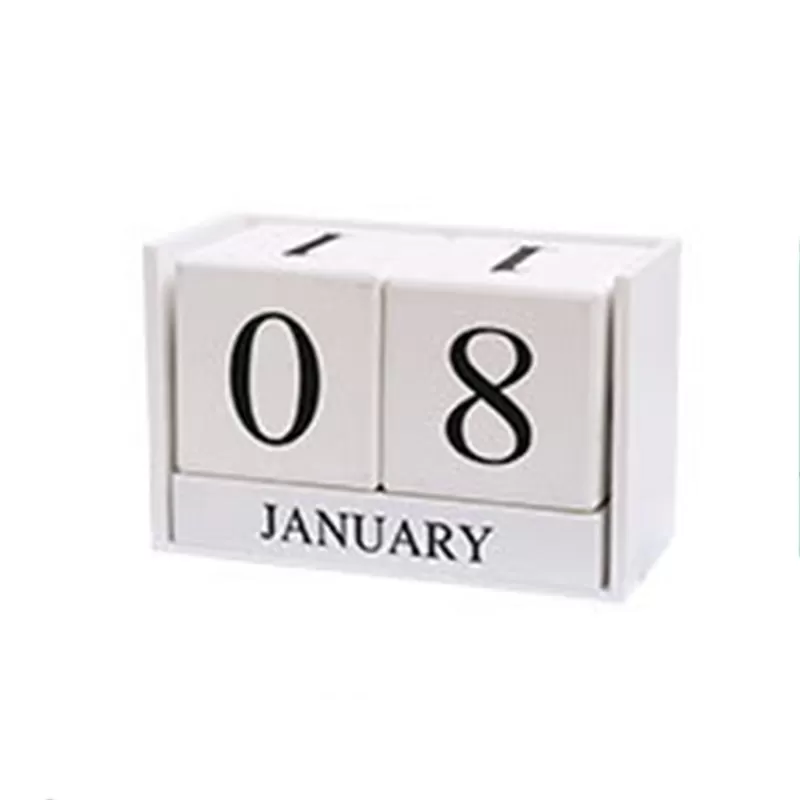 INF Perpetuellt skrivbordsdekor av träkalender Vit