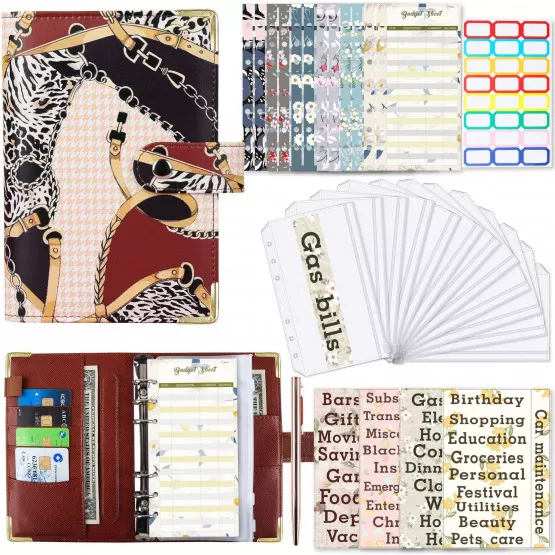 INF A6 Leopard Print PU Läder Budget Binder Organizer
