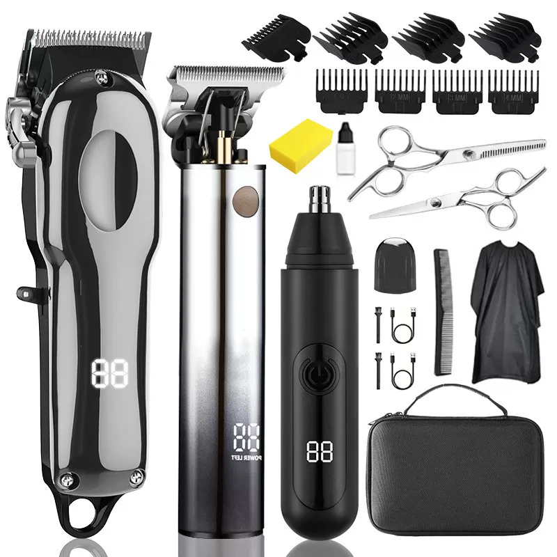 INF LED Gun Silver Hårklippare + Nästrimmer 3-Dels Set