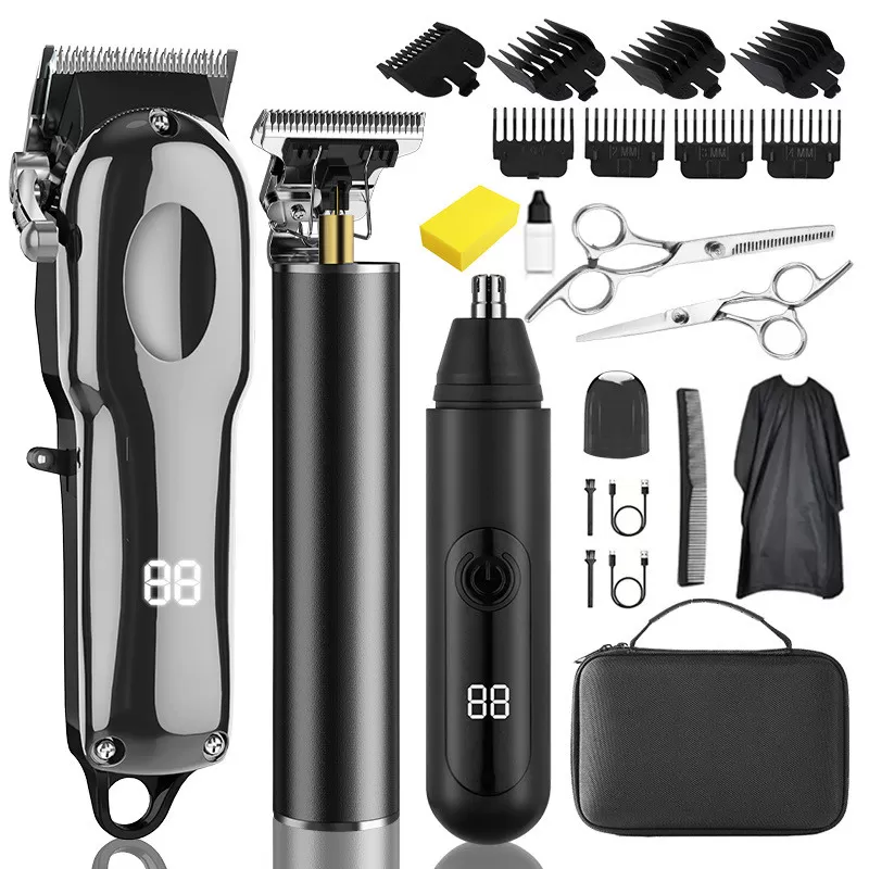 INF LED Gun Silver Hårklippare + Nästrimmer 3-delars set