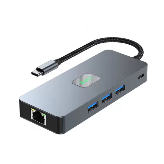 INF 8-i-1 USB C Hub, Dubbla 4K60Hz, Gigabit Ethernet-adapter