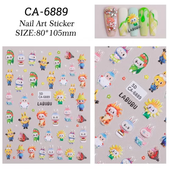 INF 5D Präglade Nagelstickers - Söta Tecknade Nageldekaler model 2