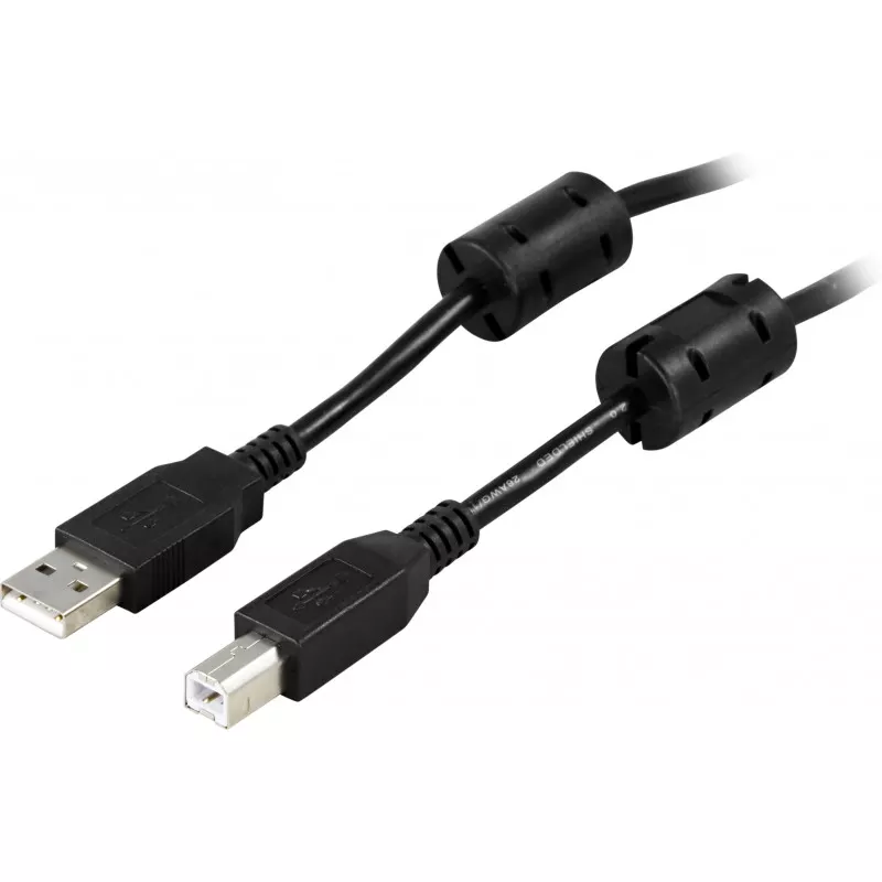 deltaco USB 2.0 cable Type A male Type B male ferrite cores 5m black