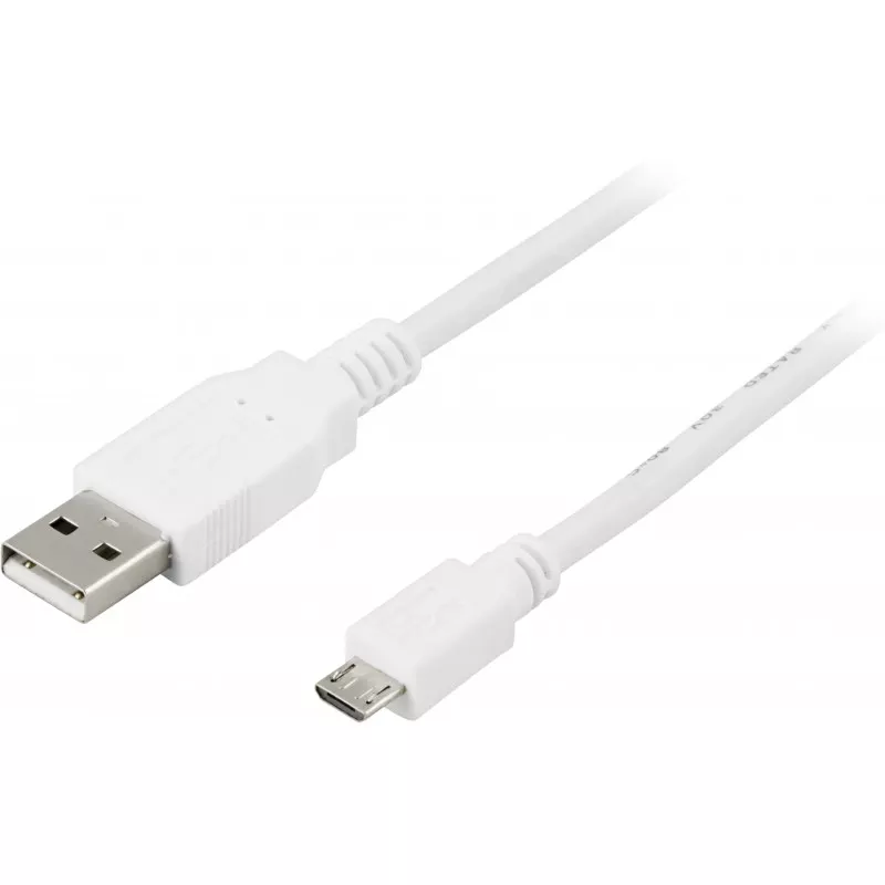 deltaco USB 2.0 type A to Micro-B USB, 5-pin, white, 2m