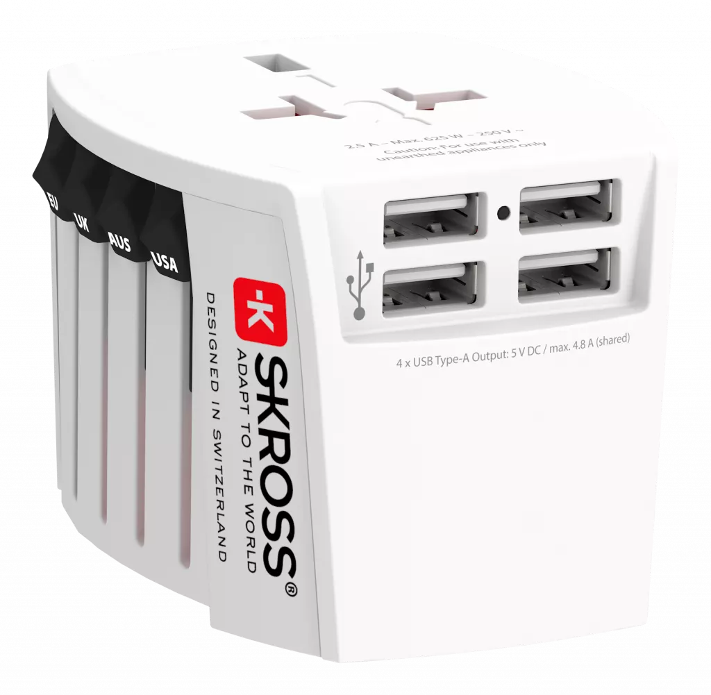 skross MUV USB 4xA, 2-pole travel adapter with 4x USB-A ports