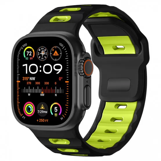 INF Snyggt silikonarmband för Apple Watch 42/44/45/46/49mm Svart + Grön