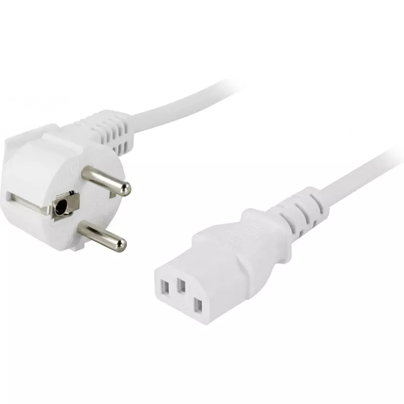 deltaco Device cable PC & wall angled CEE 7/7 & IEC C13 1m white