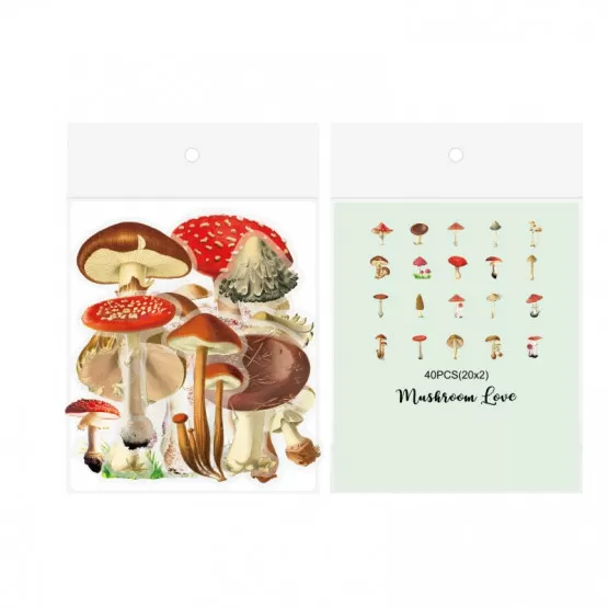 INF Mushroom Love DIY Journal Stickers - 40 st PET-klistermärken