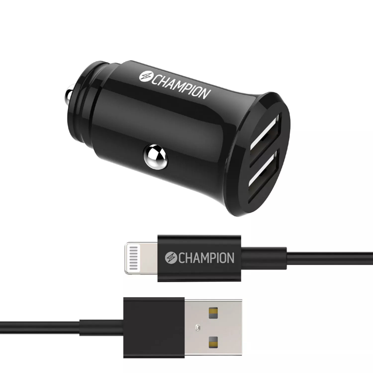 Champion Billaddare 24W + USB-A till Lightning Kabel Svart