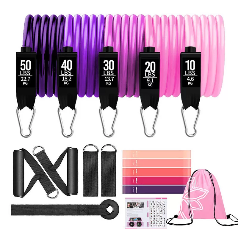 INF TPE 11-delars motståndsbandset 150 lbs med manual, väska, silikonhandtag och vadderade fotremmar