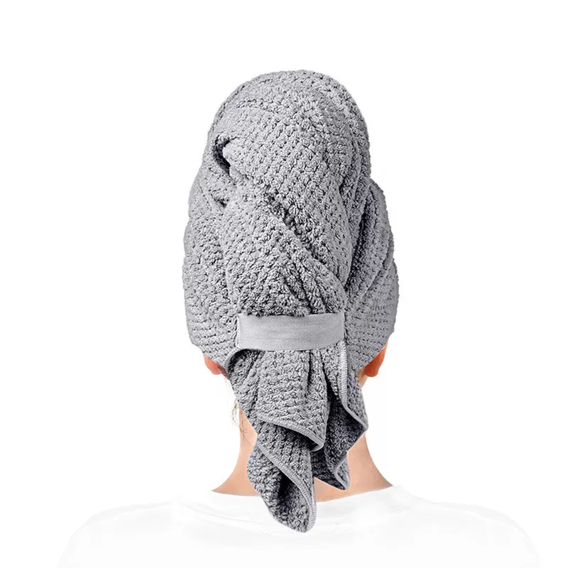 INF Torkhandduk för hår kompatibel med flera färger, superabsorberande korallfleece med ananasstruktur, snabbabsorberande och Grå