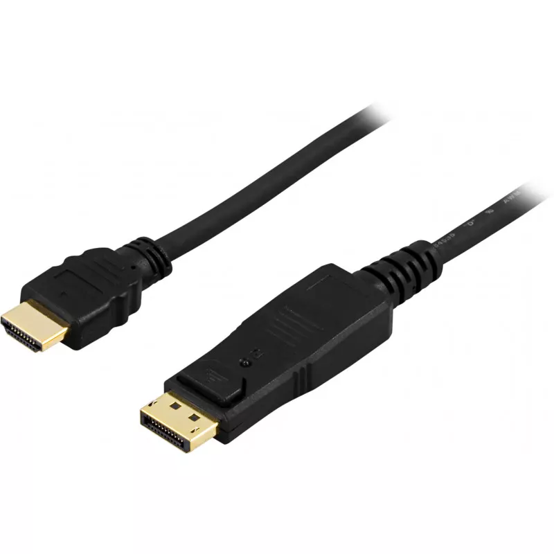 deltaco DisplayPort to HDMI cable, 20-pin male - male, 2m, black