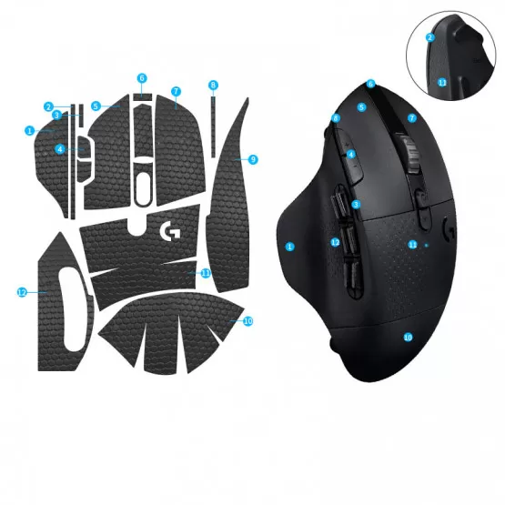 INF Förbättrat grepp musklister för Logitech G604 - Svart