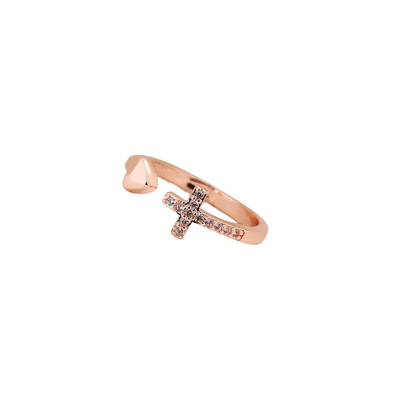 INF Justerbar Cross Heart Open Ring