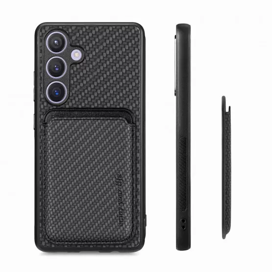 INF Retro Magnetiskt Skyddsfodral för compatible with Samsung S23 PLUS - Svart Fibertextur med Kortfack