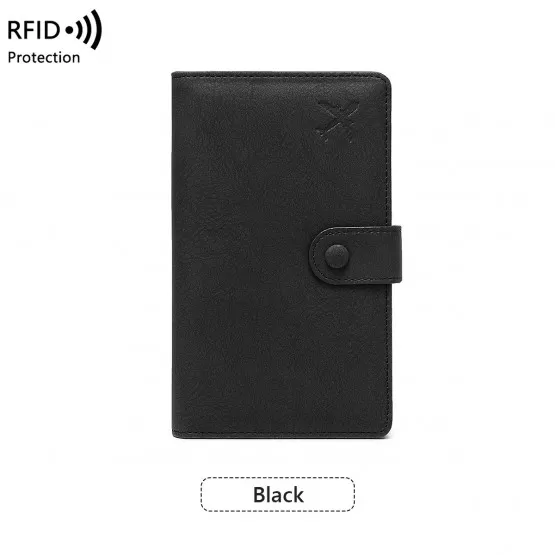 INF Ny RFID-skyddad passhållare - Multifunktionell och säker reseplånbok Svart