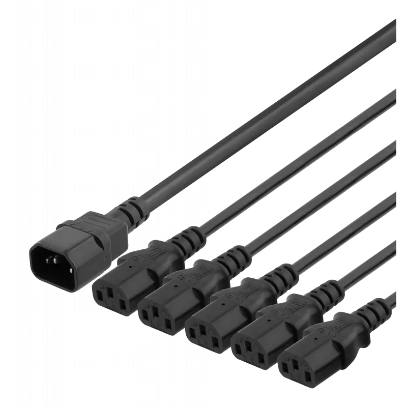 deltaco IEC C14 to 5x IEC C13, Y-splitter cable, 3m, 10A/250V, black