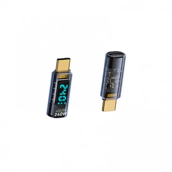 INF 240W USB-C Hona till USB-C Hane Adapter med Digital Display - Transparent Blå (2-pack)