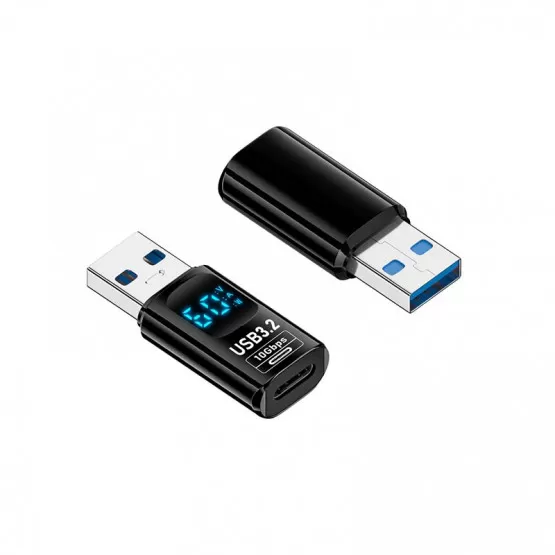 INF TYPE-C Hona till USB Hane Adapter med Digital Display - Svart (2-pack)
