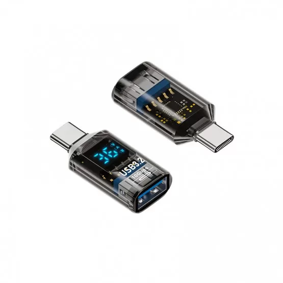 INF USB-hona till TYPE-C hane med digital display adapter - Transparent Svart (2-pack)