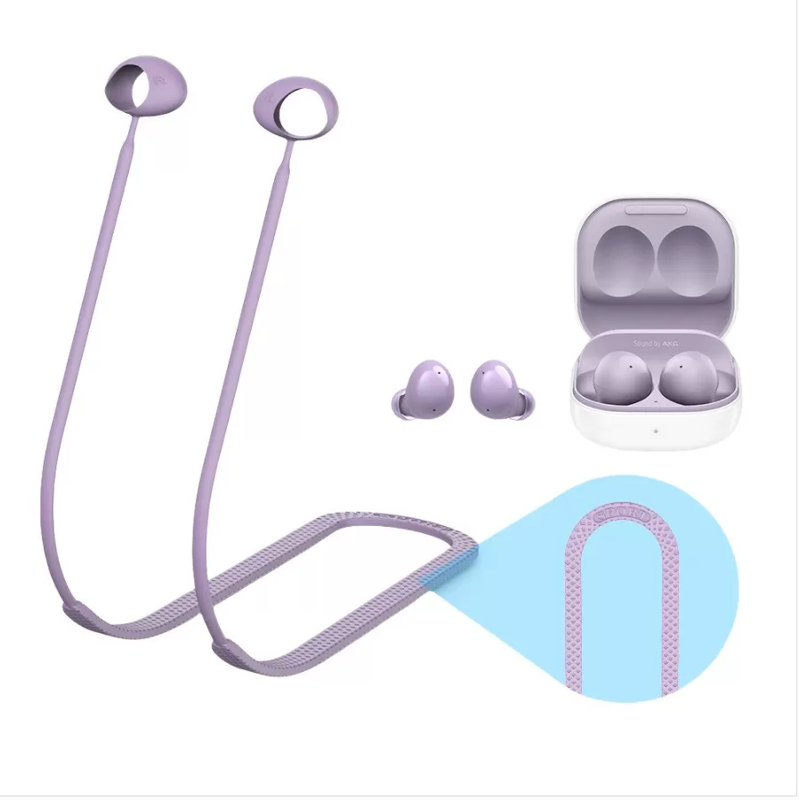 INF Silikon Anti-förlorad Rem för Kompatibel med Samsung Galaxy Buds 2 Bluetooth Hörlurar - Halsbandssnöre Lila