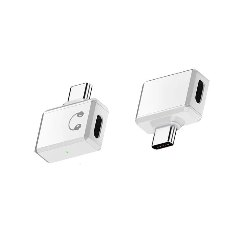 INF Lightning hona till USB-C hane sidoböjd adapter för hörlurar - Stöd för samtal och HiFi-ljud Vit