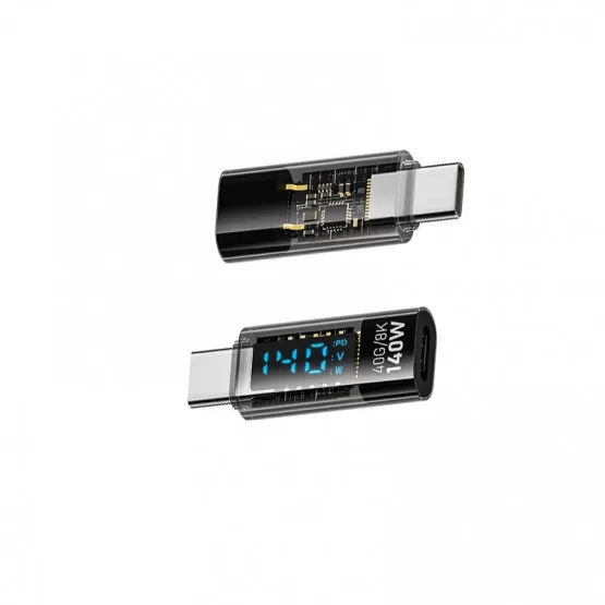 INF 140W USB-C Hona till USB-C Hane Adapter med Digital Display - Transparent Svart (2-pack)