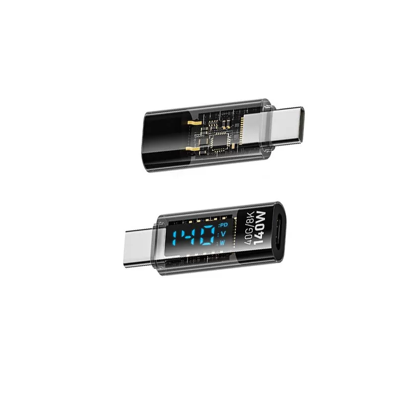 INF 140W USB-C Hona till USB-C Hane Adapter med Digital Display - Transparent Svart (2-pack)