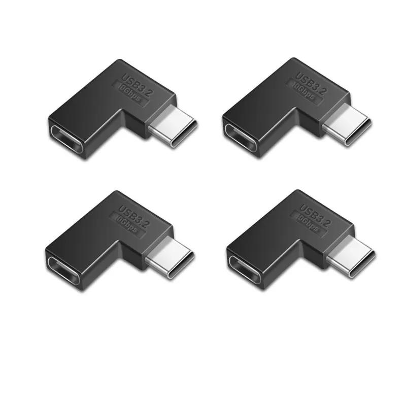INF TYPE-C Hona till TYPE-C Hane 3.1 Sidovinkeladapter (4-pack) - Stödjer 10 Gbps, Ljud/Video och Snabbladdning