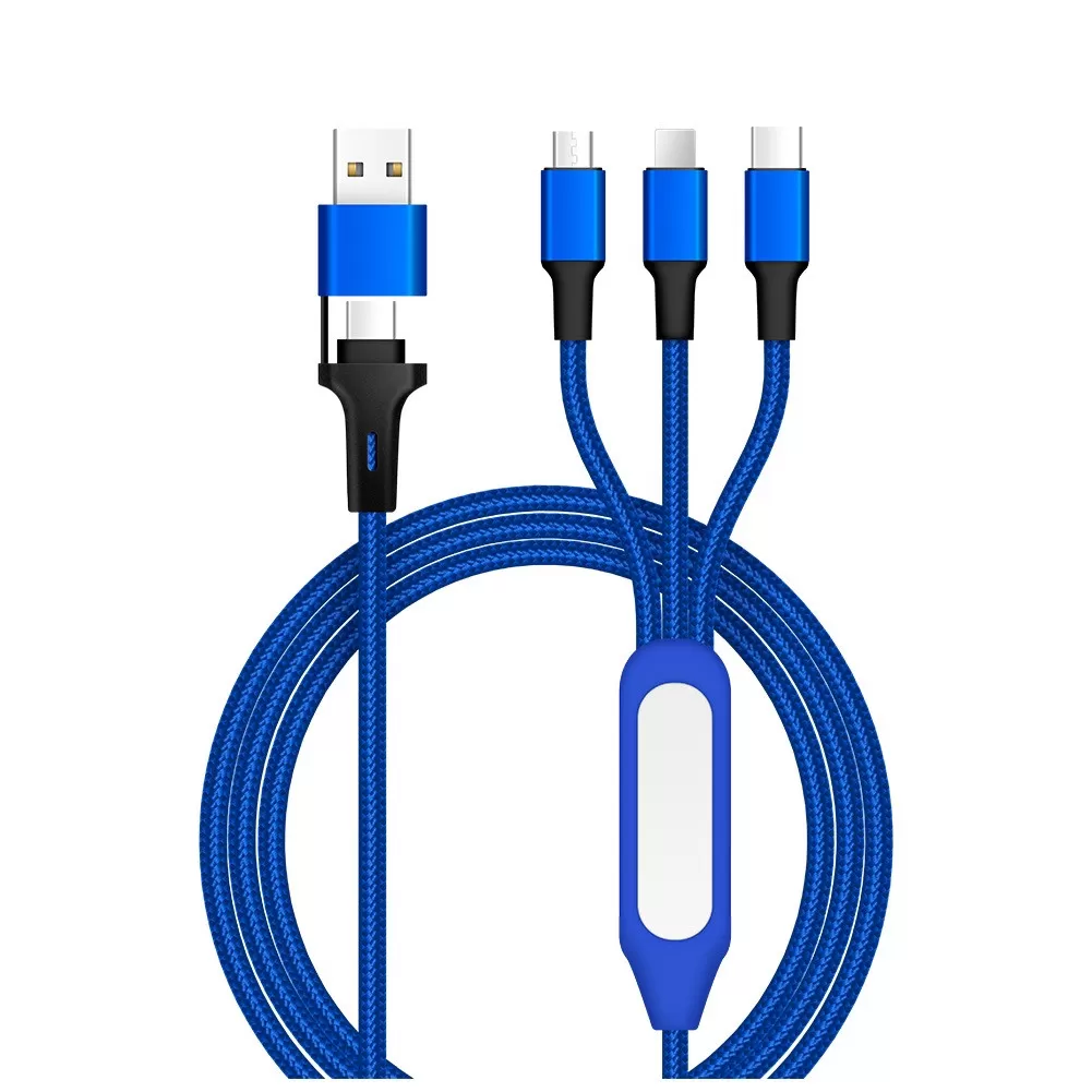 INF 5-i-1 LED Flätad Laddningskabel med Nattlampa - USB/OTG/Type-C/iOS/Android Blå
