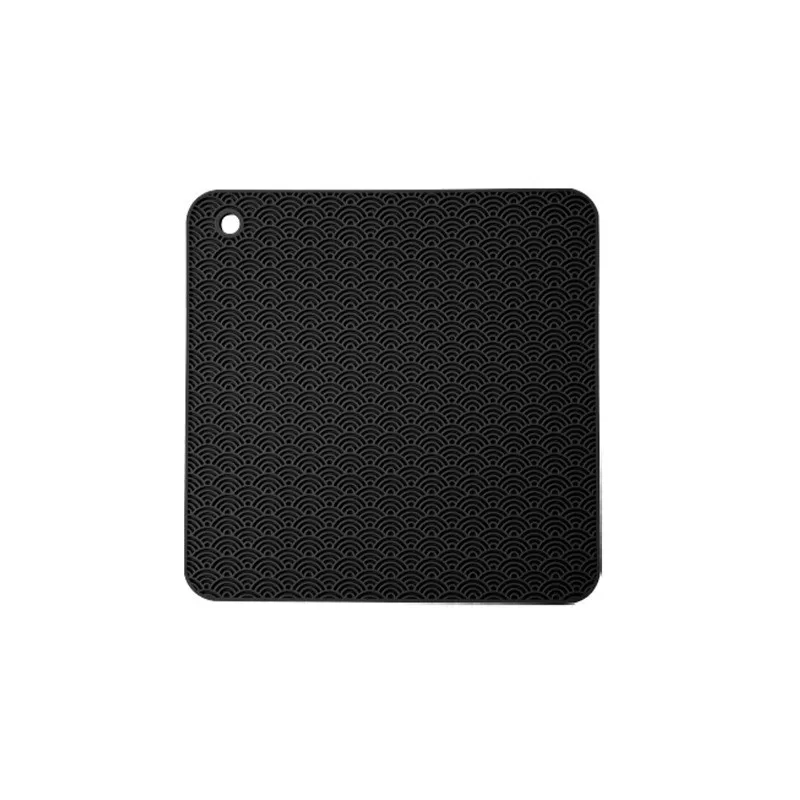 INF Fyrkantig värmeisolerande matta med lyckomolnmönster, silikon, halkfri, för kök och matbord Svart
