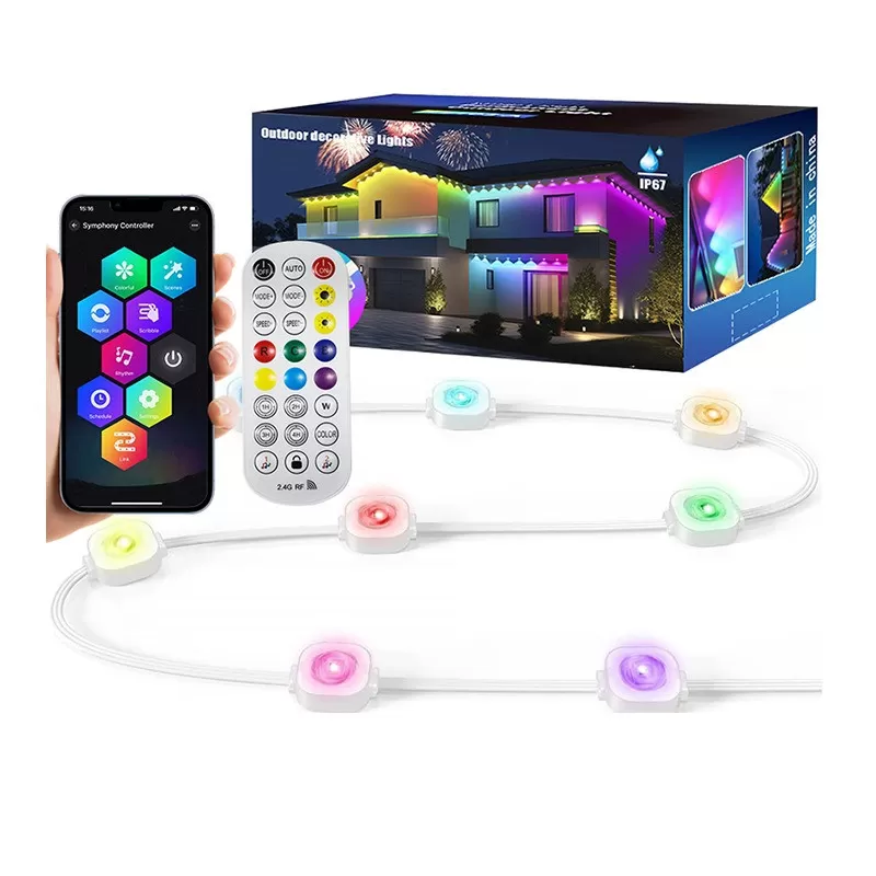 INF Vattentät LED-taklampa för utomhusbruk, 15m 30 lampor, Bluetooth, RGBIC, App-styrning