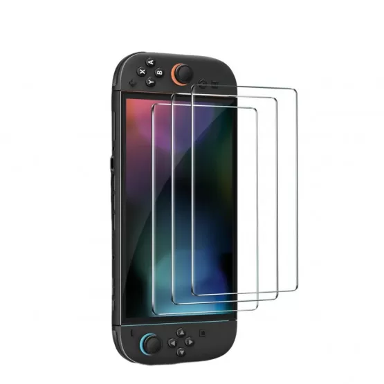 INF Switch2 Skärmskydd i Härdat Glas - Hög Aluminium [3-pack + Monteringsram]