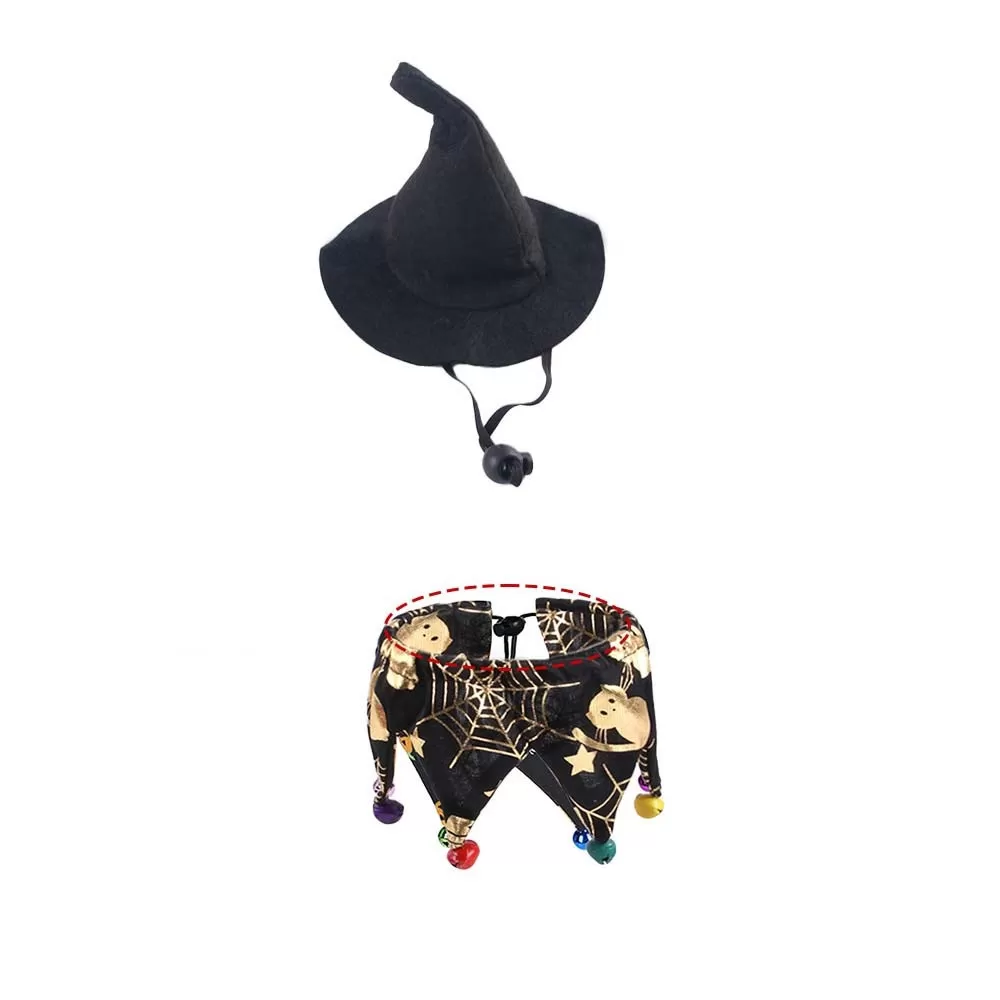 INF Husdjur Halloween Halsduk Set - Pumpa Häxhatt Kostym för Katter och Hundar