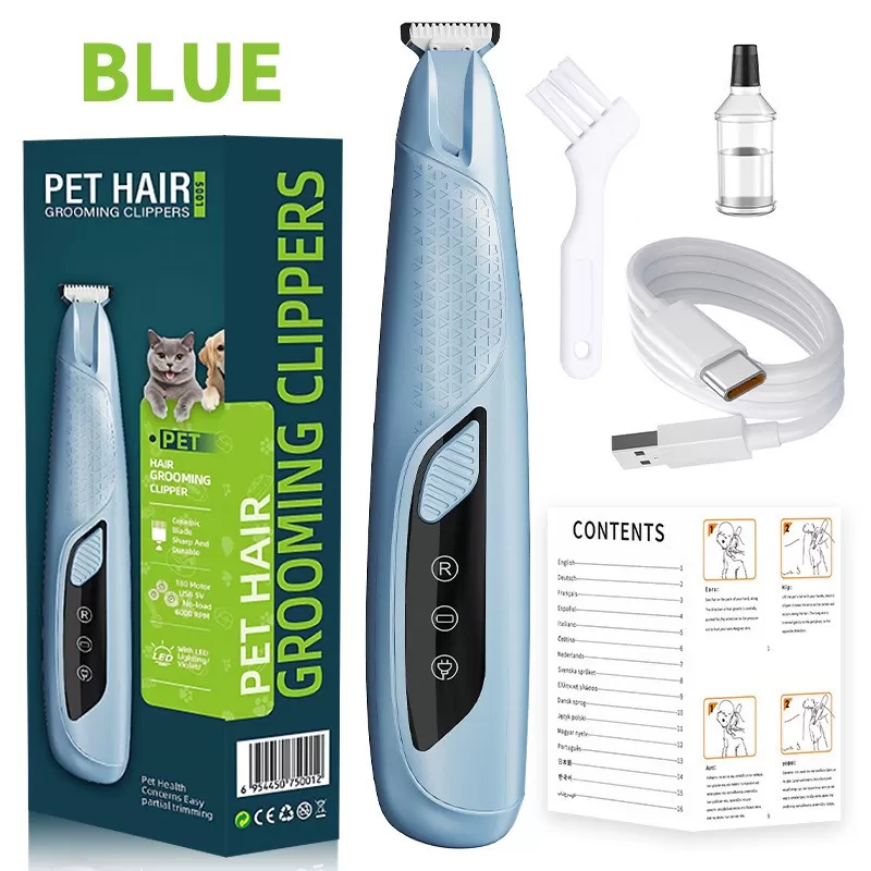 INF Professionell Pet Paws Hårtrimmer med LED-ljus - Säker och Effektiv Klippning Blå