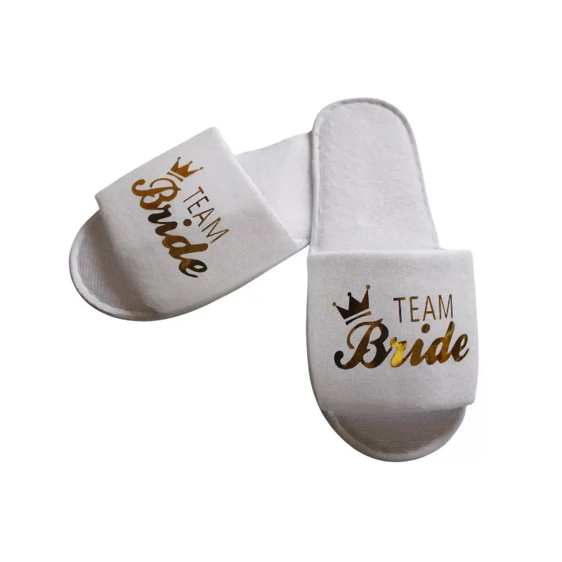 INF Bröllop Tofflor med Öppen Tå och Glitter för Möhippor - Vit med Guldtryck