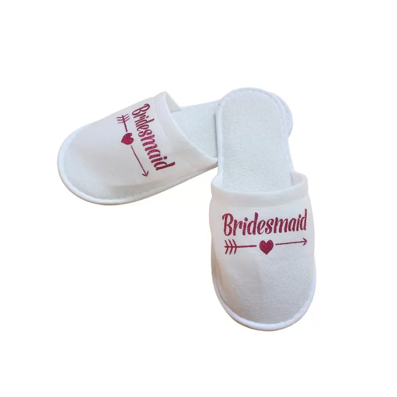 INF Vita tofflor 'Bridesmaid' för bröllop och pyjamaspartyn Röd