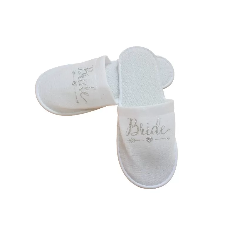 INF Bröllop Tofflor med 'Bride' Bokstäver - Perfekt för Pyjamaspartyn Silver