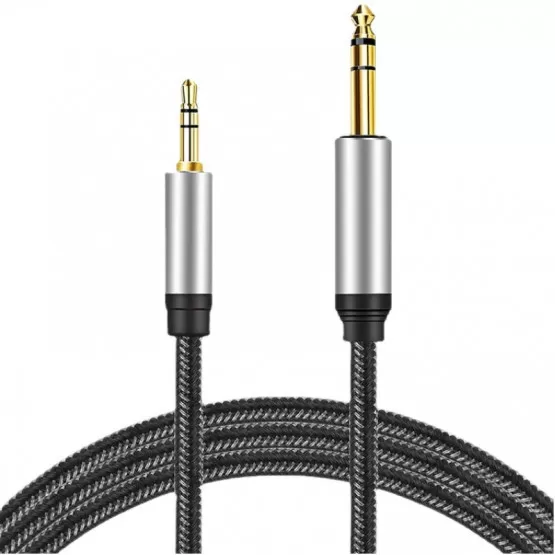 INF 6.5mm till 3.5mm Hane till Hane Ljudkabel - Grå, Kompatibelt med Mikrofon, Gitarr, Mixer 2 m