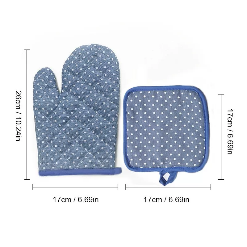 INF Kök Mikrovågsugn Ugn Vantar och Grytlapp Set - Värmebeständigt Mörkblå