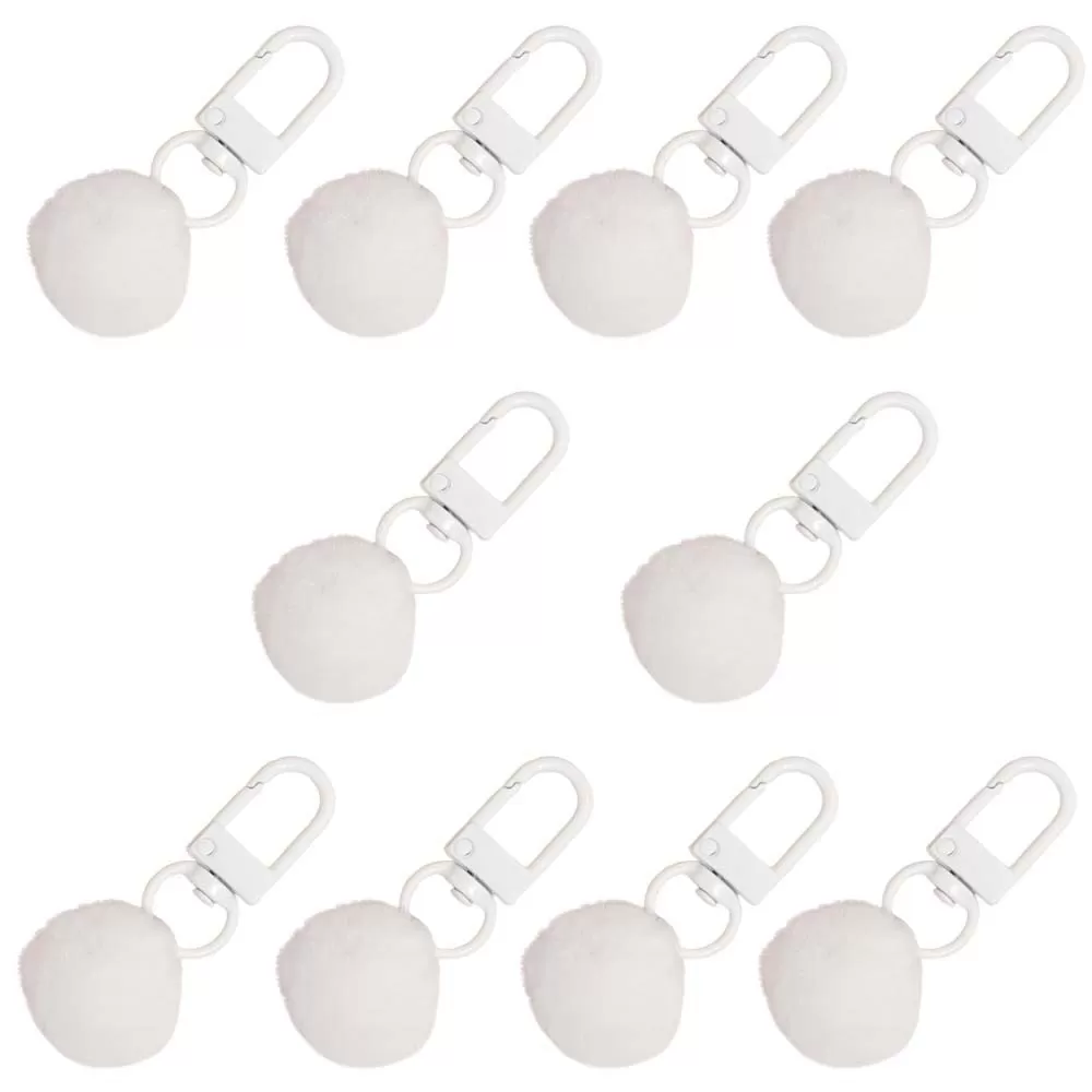 INF 10-pack Söta Pom Pom Nyckelringar - Perfekta som Väskdekorationer och Presenter Vit