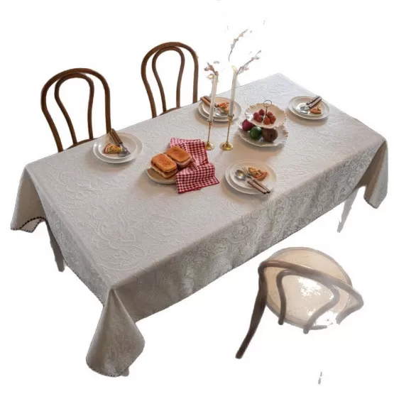 INF Fransk Lyx Enfärgad Bordsduk med Jacquardmönster - Elegant Bordsdekoration L