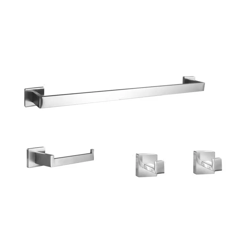 INF Badrumshylla Set Fyrkantig Borrad Fyra Delar 60CM, Rostfritt Stål Handdukshängare Silver