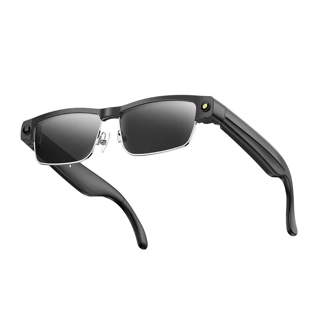 INF Intelligenta AI-glasögon (silverram) med 8MP kamera och AI-assistent Svart